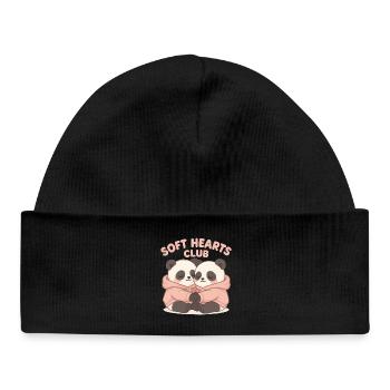Süße Pandas im Hoodie – Soft Hearts Club Art - Baby Organic Mütze - Schwarz - Vorne