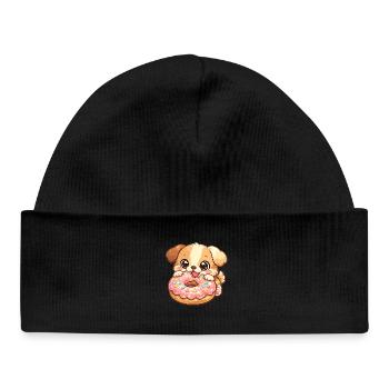 Kleiner Hund und Donut - Baby Organic Mütze - Schwarz - Vorne