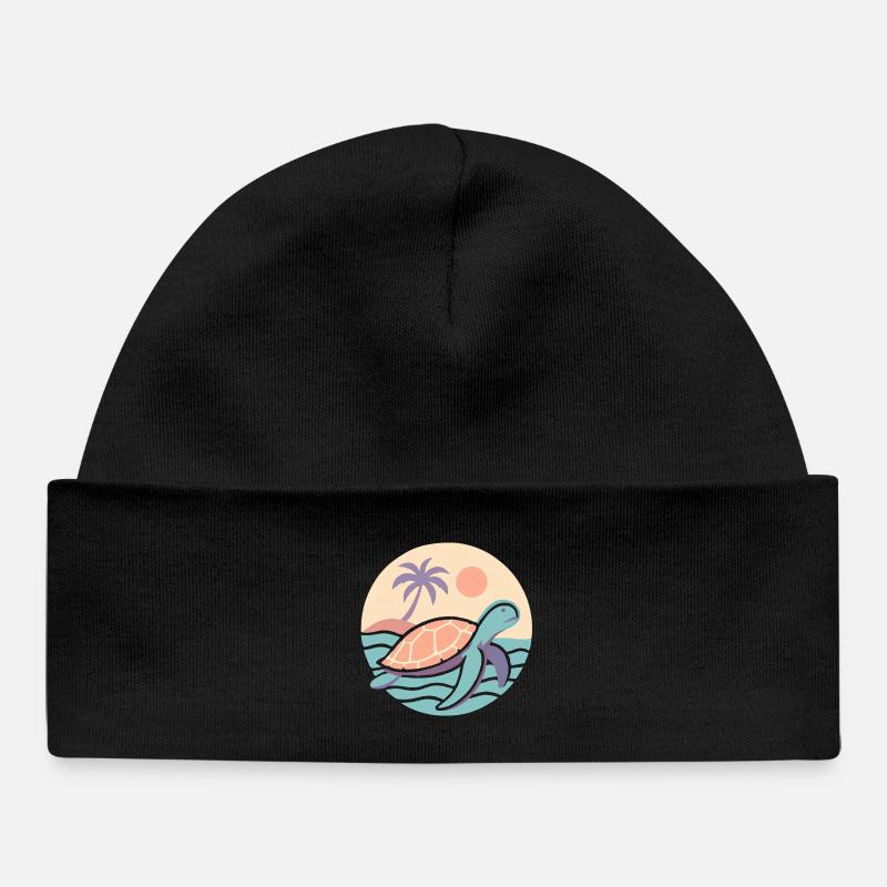Retro turtle on the beach - Baby Organic Beanie - black