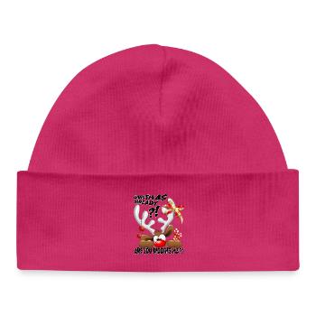 « Noël déjà ?! » Renne Drôle qui Regarde - Bonnet bébé bio - hot pink - Devant