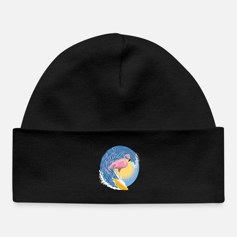 Flamant rose surfeur - Bonnet bébé bio - noir