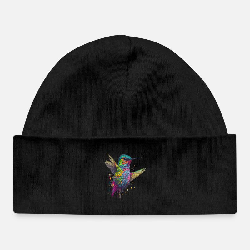 Color Explosion Hummingbird Artwork - Baby Organic Beanie - black