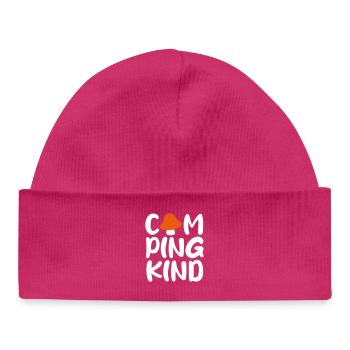 Camping Child Mushroom Camper Kids Mushrooms Outdoor Fan - Baby Organic Beanie - hot pink - Front