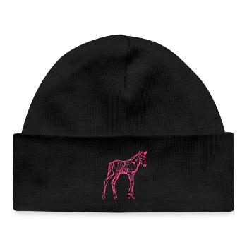 Pferd rosa pink - Baby Organic Mütze - Schwarz - Vorne