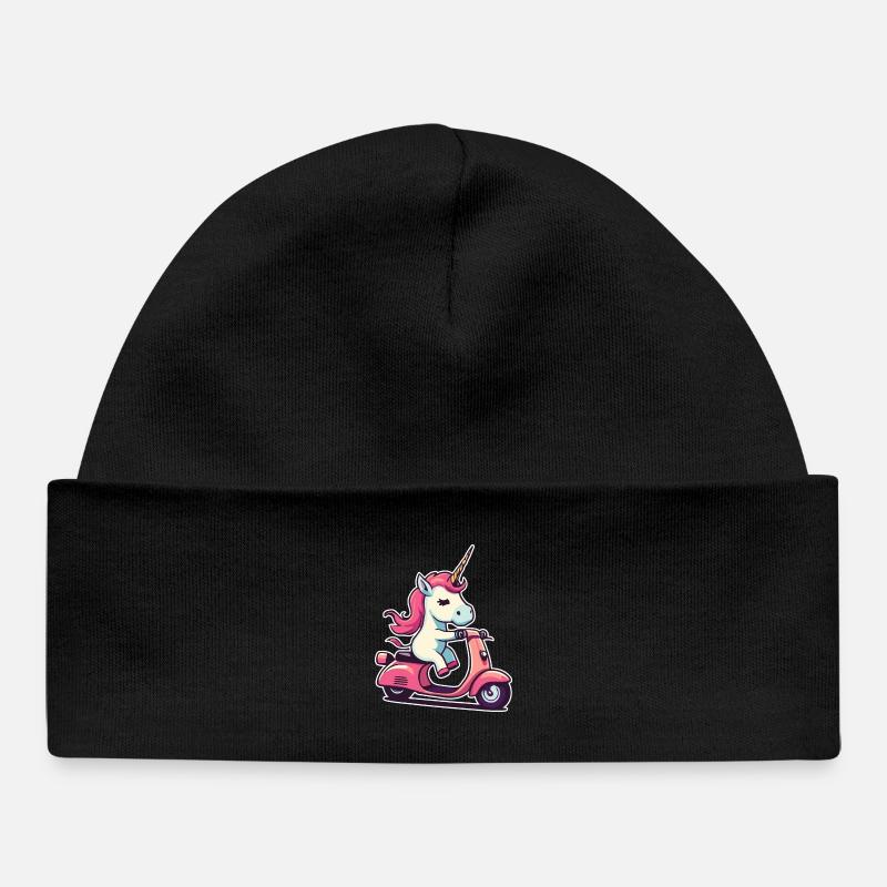 Licorne sur cyclomoteur - Bonnet bébé bio - noir