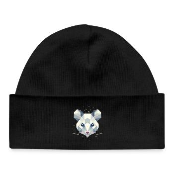 Geometrische Schneemaus – Winterliches Tierporträt - Baby Organic Mütze - Schwarz - Vorne