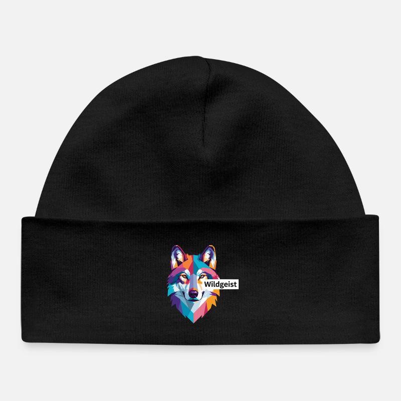 Tête de loup colorée « Wild Spirit » - Bonnet bébé bio - noir