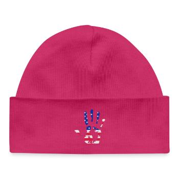 Empreinte de la main aux couleurs du drapeau américain - Bonnet bébé bio - hot pink - Devant