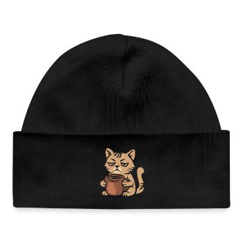 Müde Kaffeekatze – Lustiges Katzenmotiv - Baby Organic Mütze - Schwarz - Vorne
