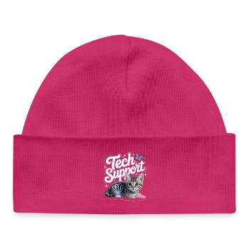 Funny Tech Support Cute Cat Ironic IT - Baby Organic Beanie - hot pink - Front