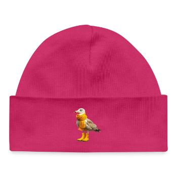 Albatross with rubber boots and scarf - Baby Organic Beanie - hot pink - Front