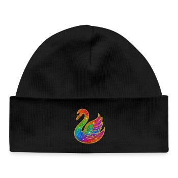 Regenbogen Glitzer Schwan Mutter - Baby Organic Mütze - Schwarz - Vorne