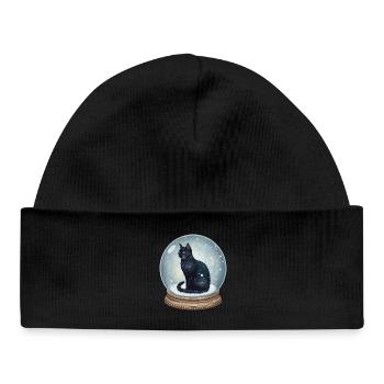Cosmic Cat in Snow Globe Schneekugel Katze - Baby Organic Mütze - Schwarz - Vorne