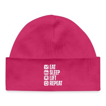 Eat Sleep Lift Repeat Shirt - Baby Organic Beanie - hot pink - Front