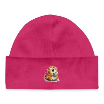 Cat Coffee: Googly Eyes Latte - Baby Organic Beanie - hot pink - Front