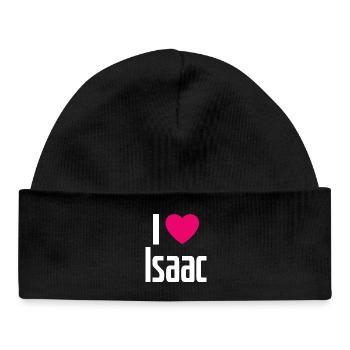 I Love Isaac Pink Heart I Love Isaac - Baby Organic Beanie - black - Front