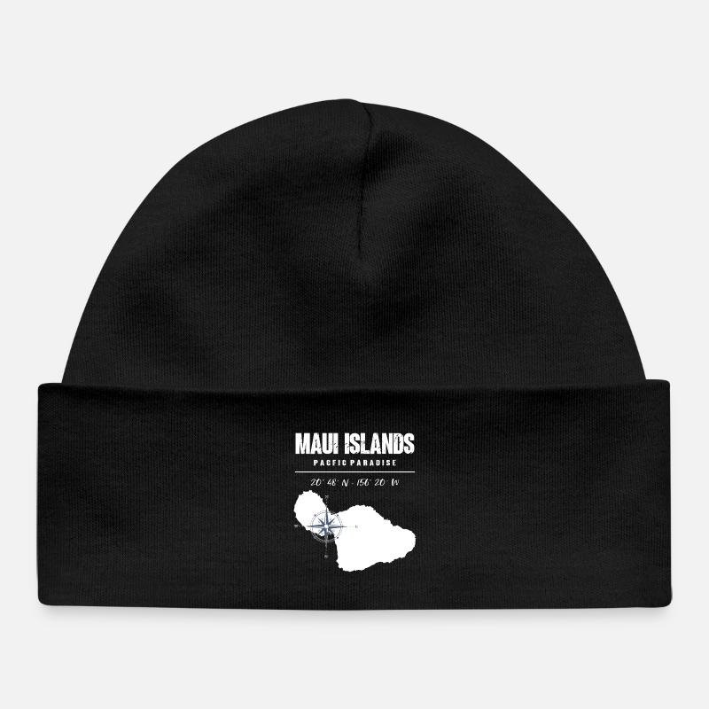 Conception de boussole de l’île de Maui avec coordonnées Vintage - Bonnet bébé bio - noir