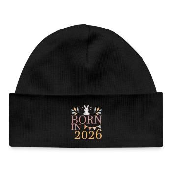 Baby Geboren in 2026 Born in 2026 Süßer Hase - Baby Organic Mütze - Schwarz - Vorne
