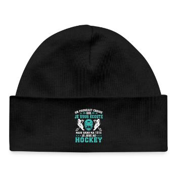 je joue au hockey cadeau drôle hockey sur glace - Baby Organic Beanie - black - Front