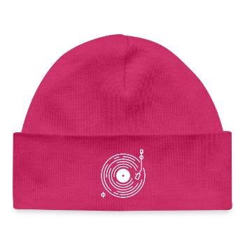 Retro-Plattenspieler-Linienkunst - Baby Organic Mütze - hot Pink - Vorne