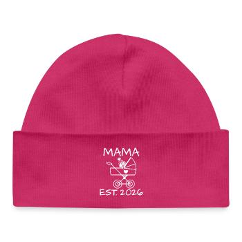 Mama est. 2026 – Süßer Kinderwagen mit Baby - Baby Organic Mütze - hot Pink - Vorne