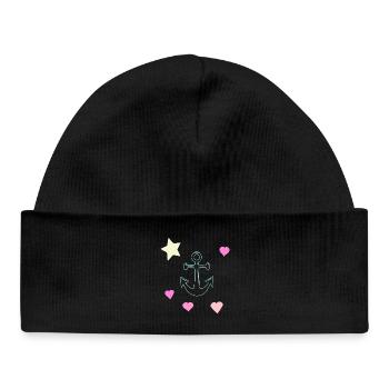 Gribouillage Pastel Anchor avec des cœurs et une étoile - Bonnet bébé bio - noir - Devant