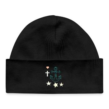 Ancre lumineuse avec des étoiles - Bonnet bébé bio - noir - Devant