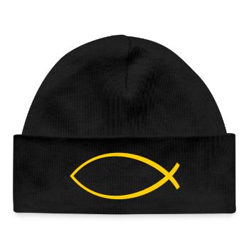Ichtus poisson jaune - Bonnet bébé bio - noir - Devant