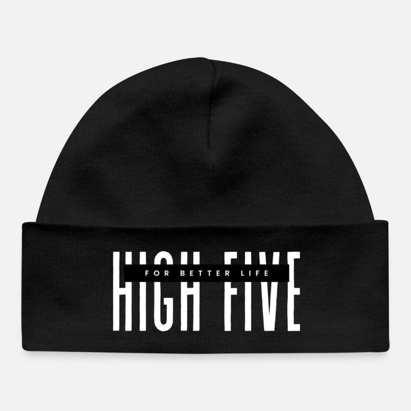 High Five for better life white - Baby Organic Beanie - black