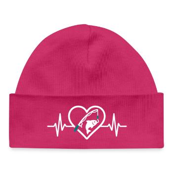 Fishing Heart Fish Rod Nature Passion - Baby Organic Beanie - hot pink - Front