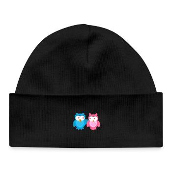 Kindermotiv verliebt Eulen Kindershirt Eule - Baby Organic Mütze - Schwarz - Vorne