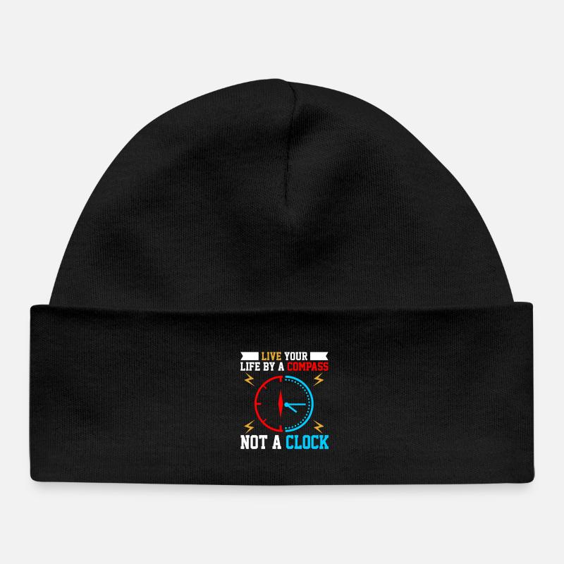 Wisdom Clock with Compass Motif - Baby Organic Beanie - black
