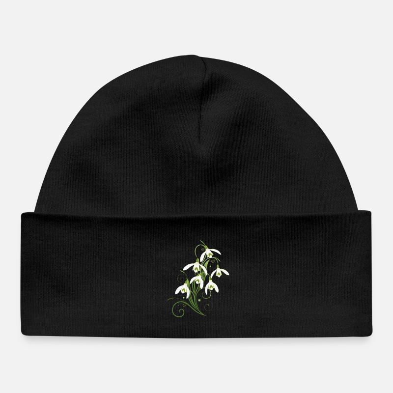 Fleurs de perce-neige. Le printemps arrive. - Bonnet bébé bio - noir