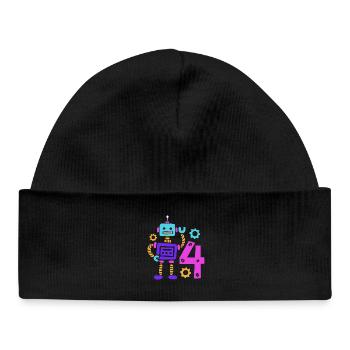 4th birthday robot 4 years old - Baby Organic Beanie - black - Front