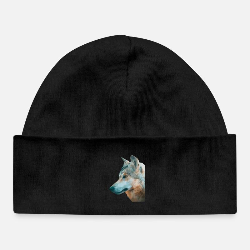 Tête de loup Aquarelle - Bonnet bébé bio - noir