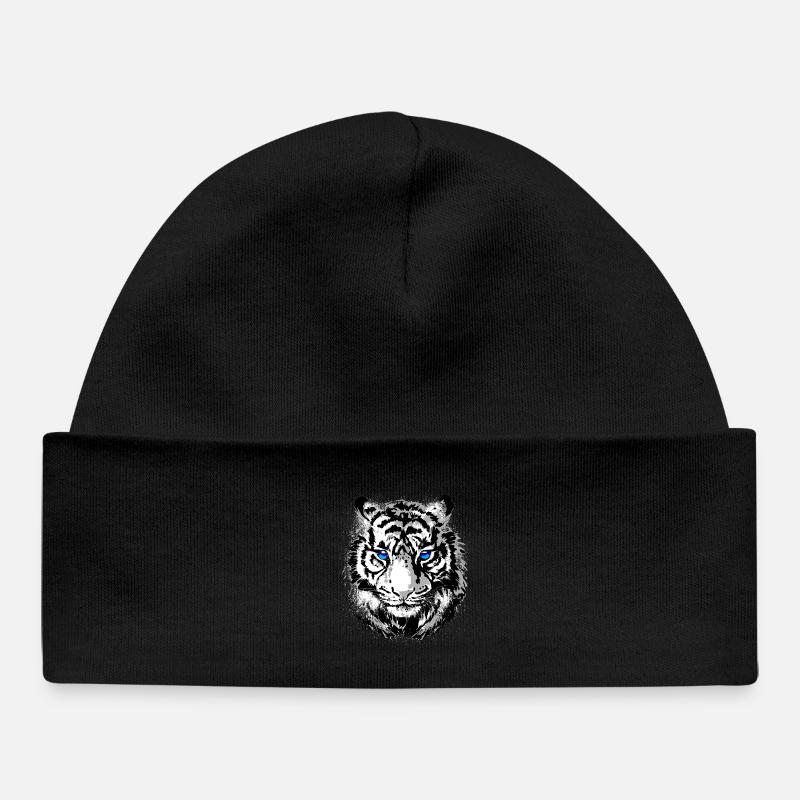 Tête de tigre - Tigre blanc - Chat sauvage - Bonnet bébé bio - noir