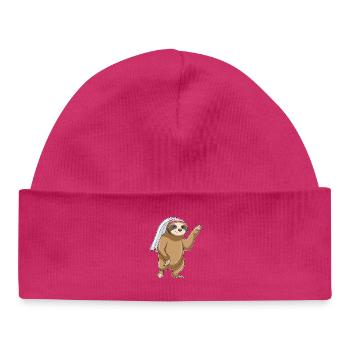 Sloth Bridal Veil Wedding - Baby Organic Beanie - hot pink - Front