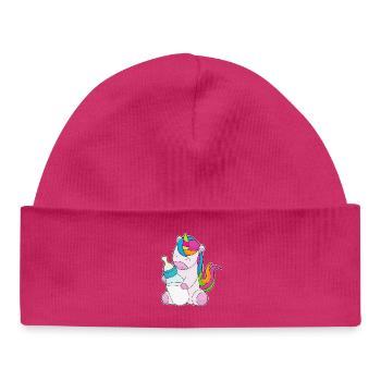 Unicorn Baby Bottle Milk - Baby Organic Beanie - hot pink - Front