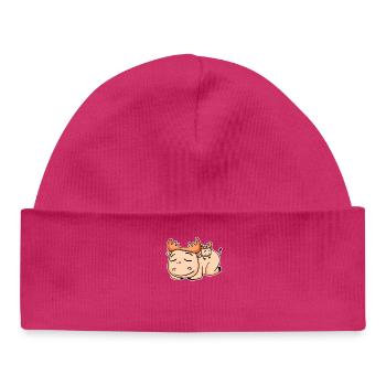 Elch mit Baby Elch - Familie - Baby Organic Mütze - hot Pink - Vorne