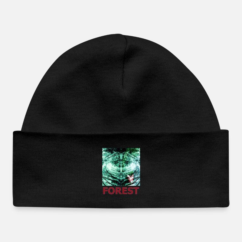 Forest Reflection and Butterfly - Baby Organic Beanie - black