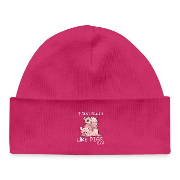 I Just Really Like Pigs Schweine Motiv - Baby Organic Mütze - hot Pink - Vorne