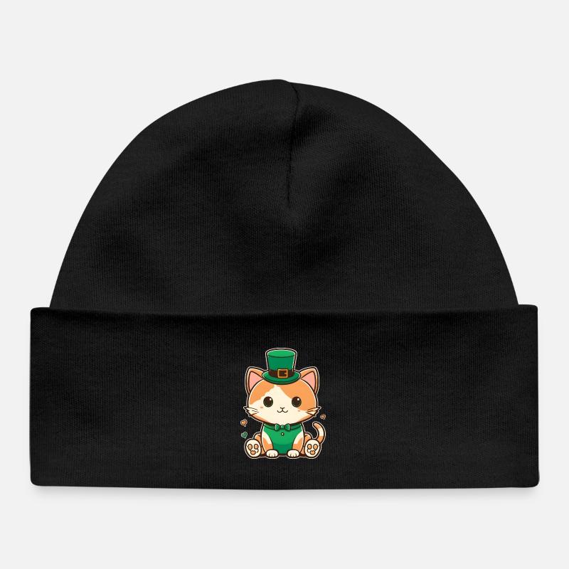 Chaton leprechaun en vert - Bonnet bébé bio - noir