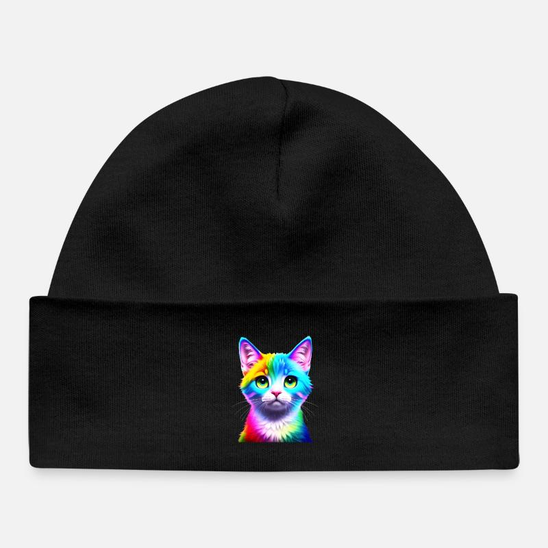 Chat arc-en-ciel - Bonnet bébé bio - noir