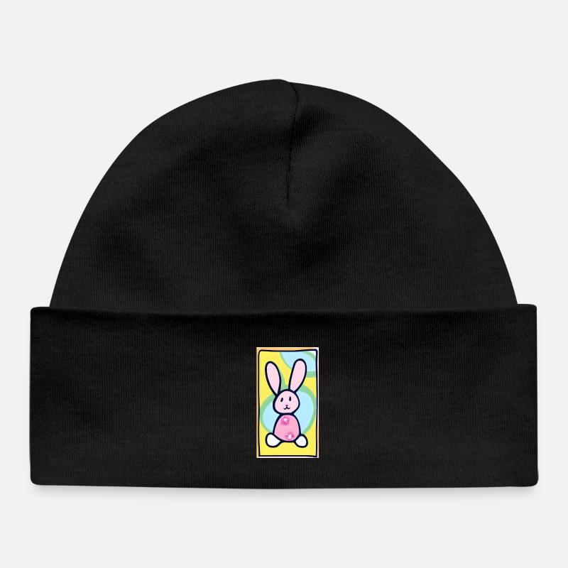 Lapin de Pâques Pastel Bunny sur fond jaune - Bonnet bébé bio - noir
