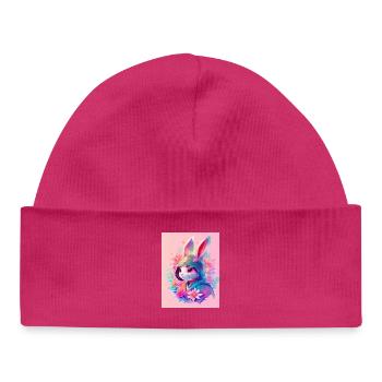 Lapin dans le style numérique - Bonnet bébé bio - hot pink - Devant