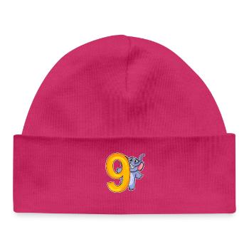 9 Birthday 9 years old with animal motif - nine - Baby Organic Beanie - hot pink - Front