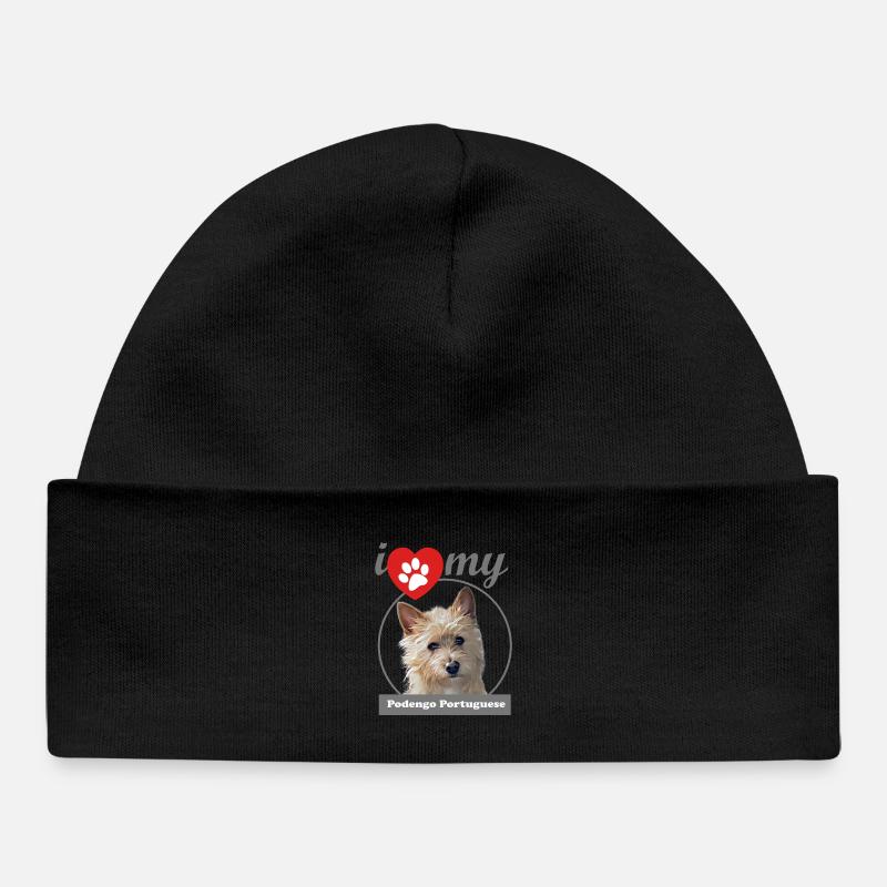 J’adore mon Podengo Portuguese Cerdoso - Bonnet bébé bio - noir
