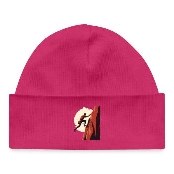 Adventurer on rock face with rope - Baby Organic Beanie - hot pink - Front