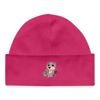 Famille de belettes - belette avec bébé - Bonnet bébé bio - hot pink - Devant