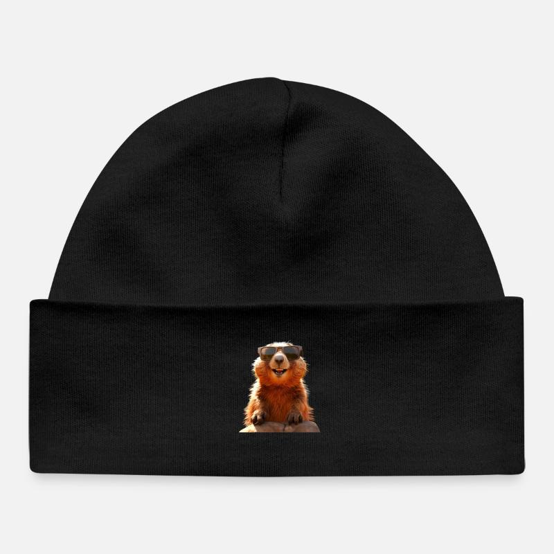 Marmotte avec lunettes de soleil Rongeur Écureuil terrestre - Bonnet bébé bio - noir